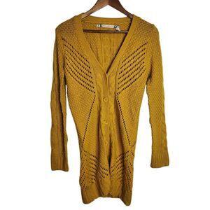 Chelsea & Violet Womens Mustard Yellow Lambswool Blend Button Up Long Cardigan S